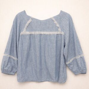 Blue & White Stripe Peasant Blouse Boho Cottagecore Cotton XL